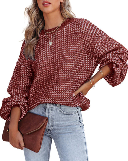 Checker Puff Sleeve Sweater