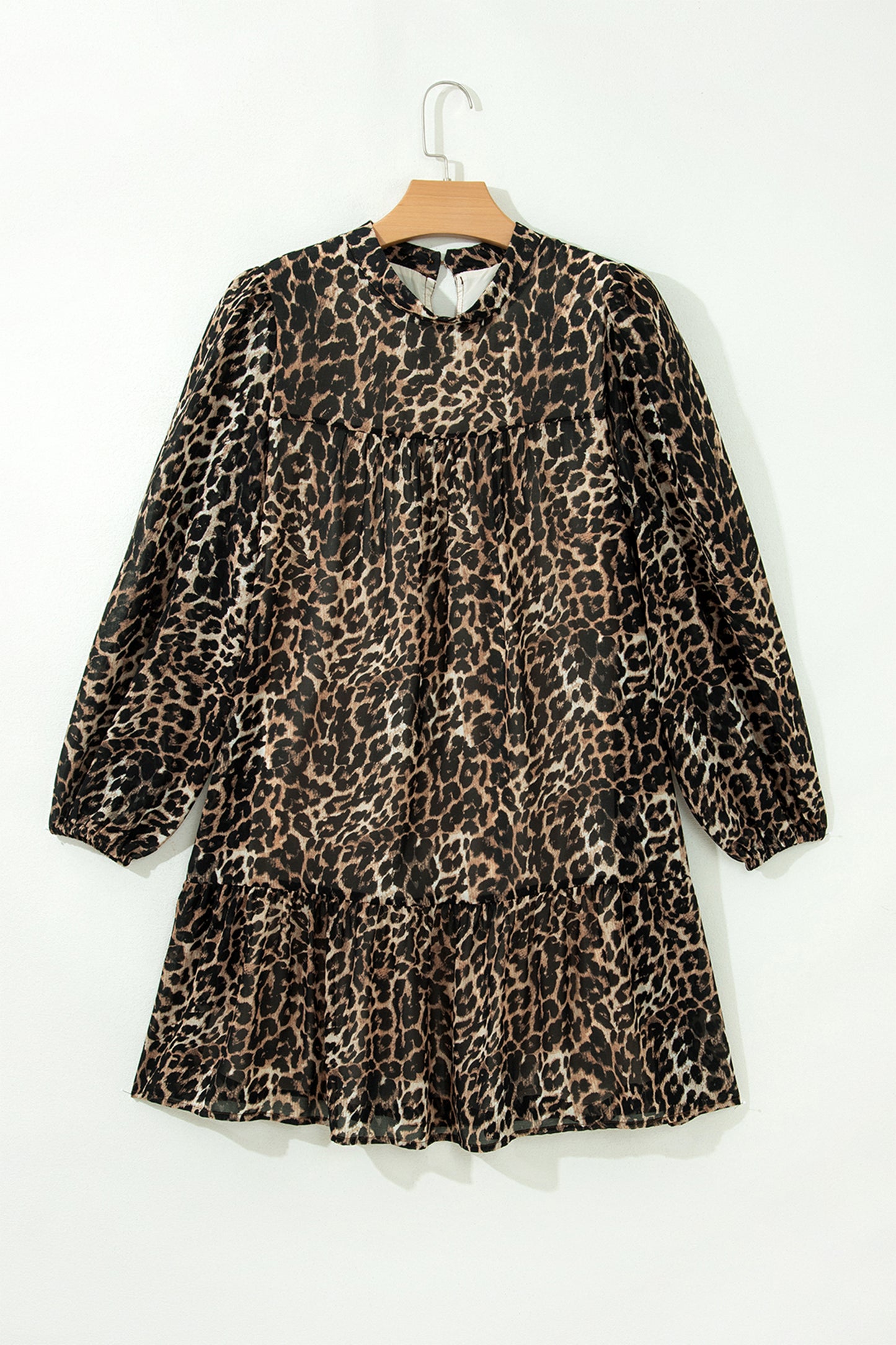 Leopard Long Sleeve Shift Mini Dress