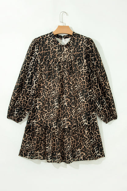 Leopard Long Sleeve Shift Mini Dress