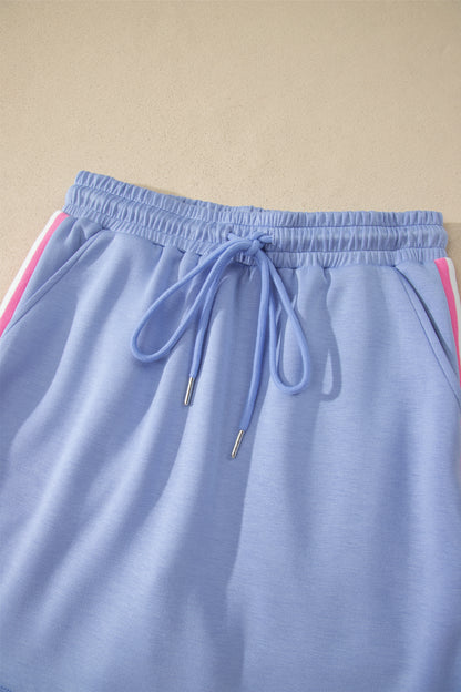 Stripe Trim Polo Tee & Drawstring Skirt Set