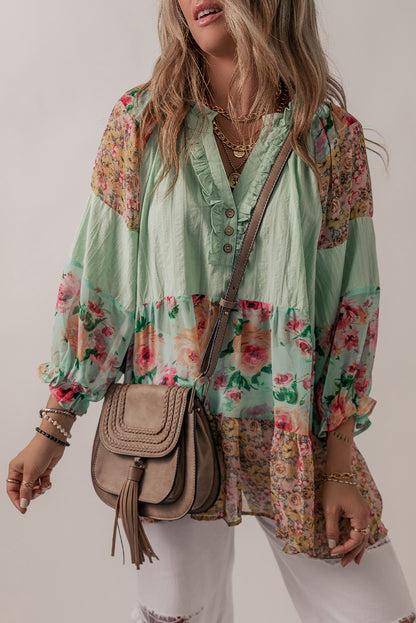 Floral Patchwork Long Sleeve Blouse