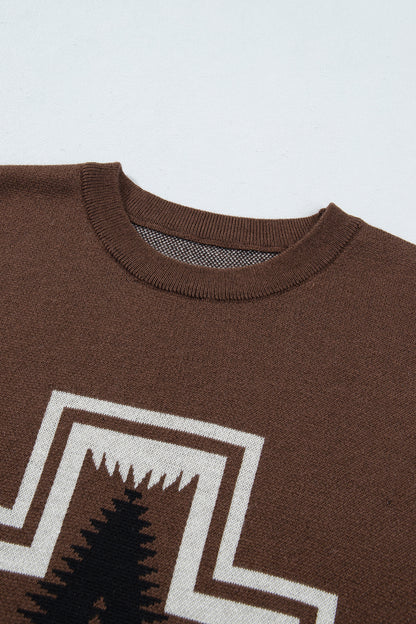 Western Geometric Short Sleeve Sweater Knit Top