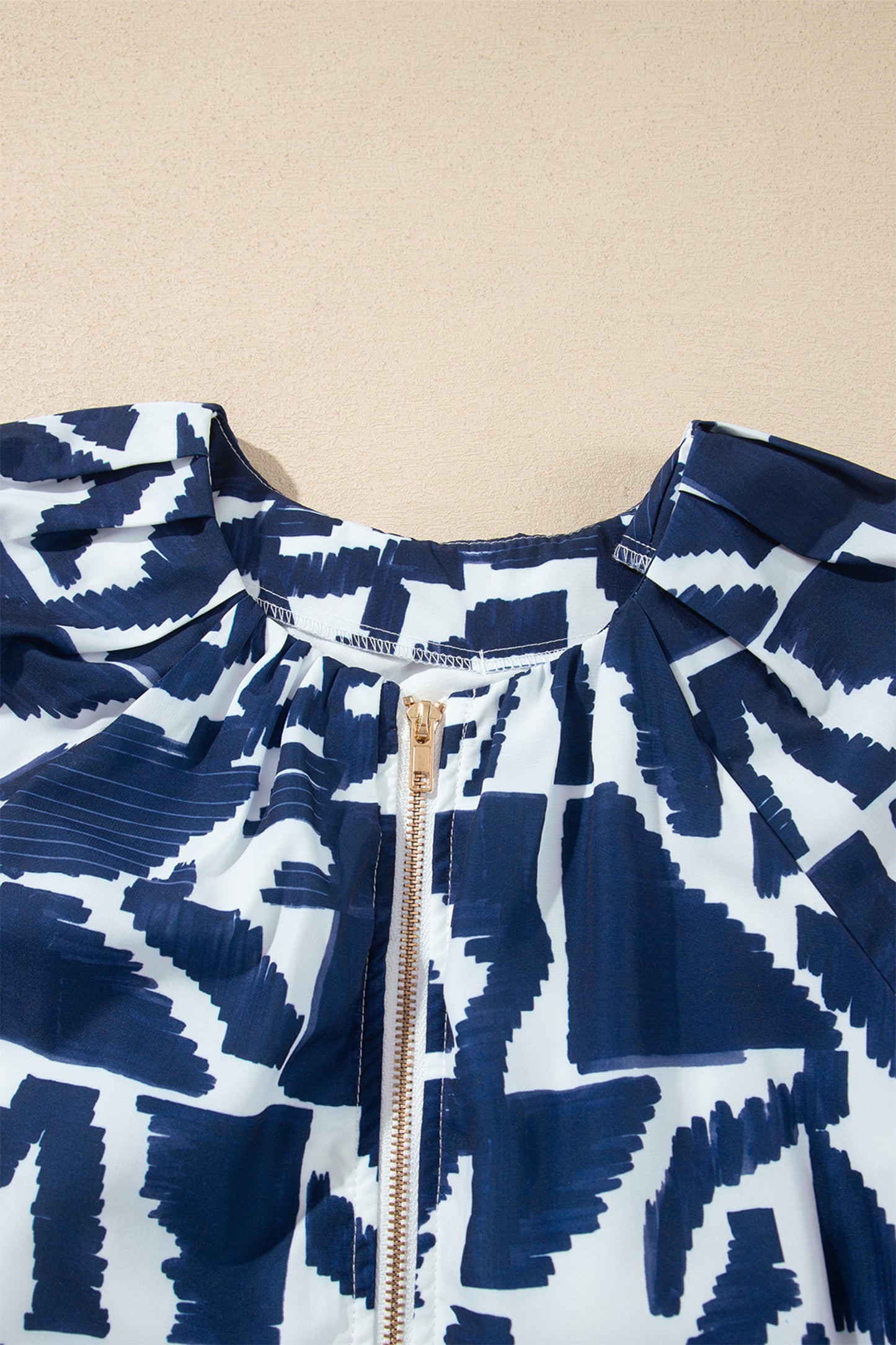 Abstract Geometric Zip Front Tie Waist Shift Dress