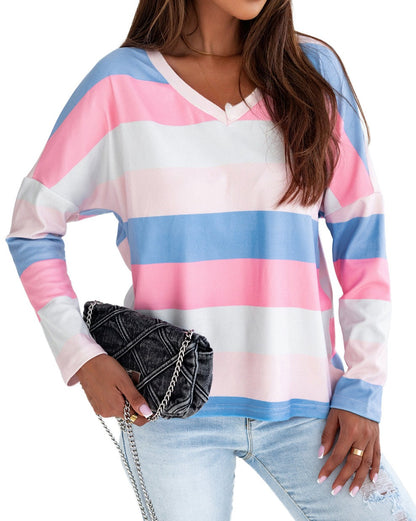 Stripe Long Sleeve V-Neck Top