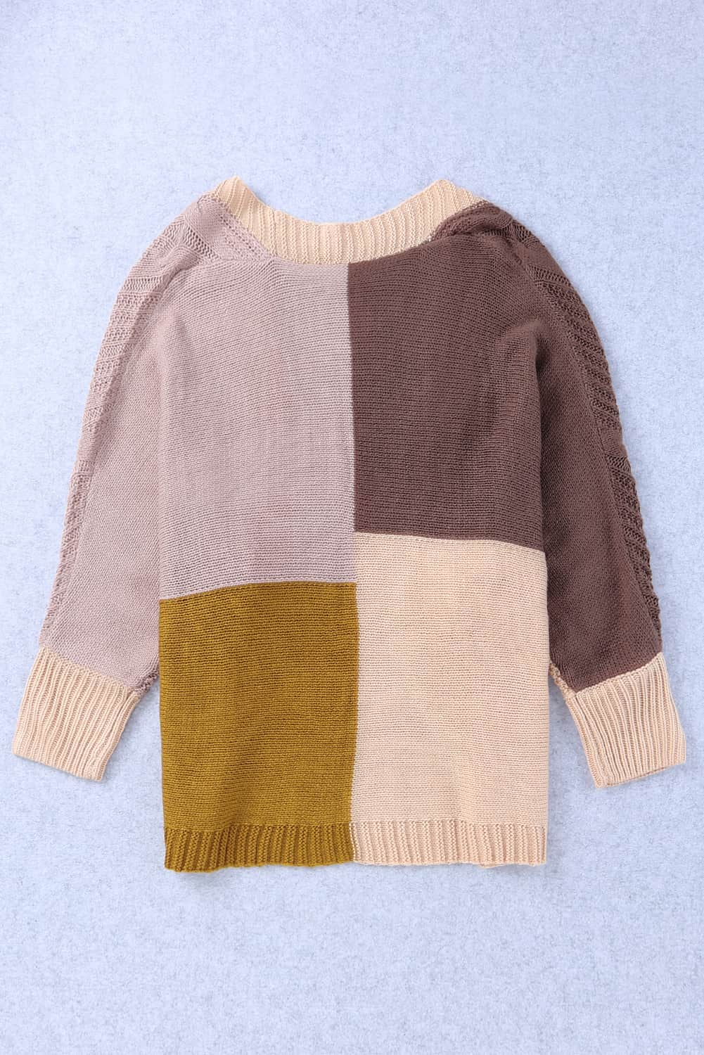 Colorblock Cable Knit Open Front Cardigan