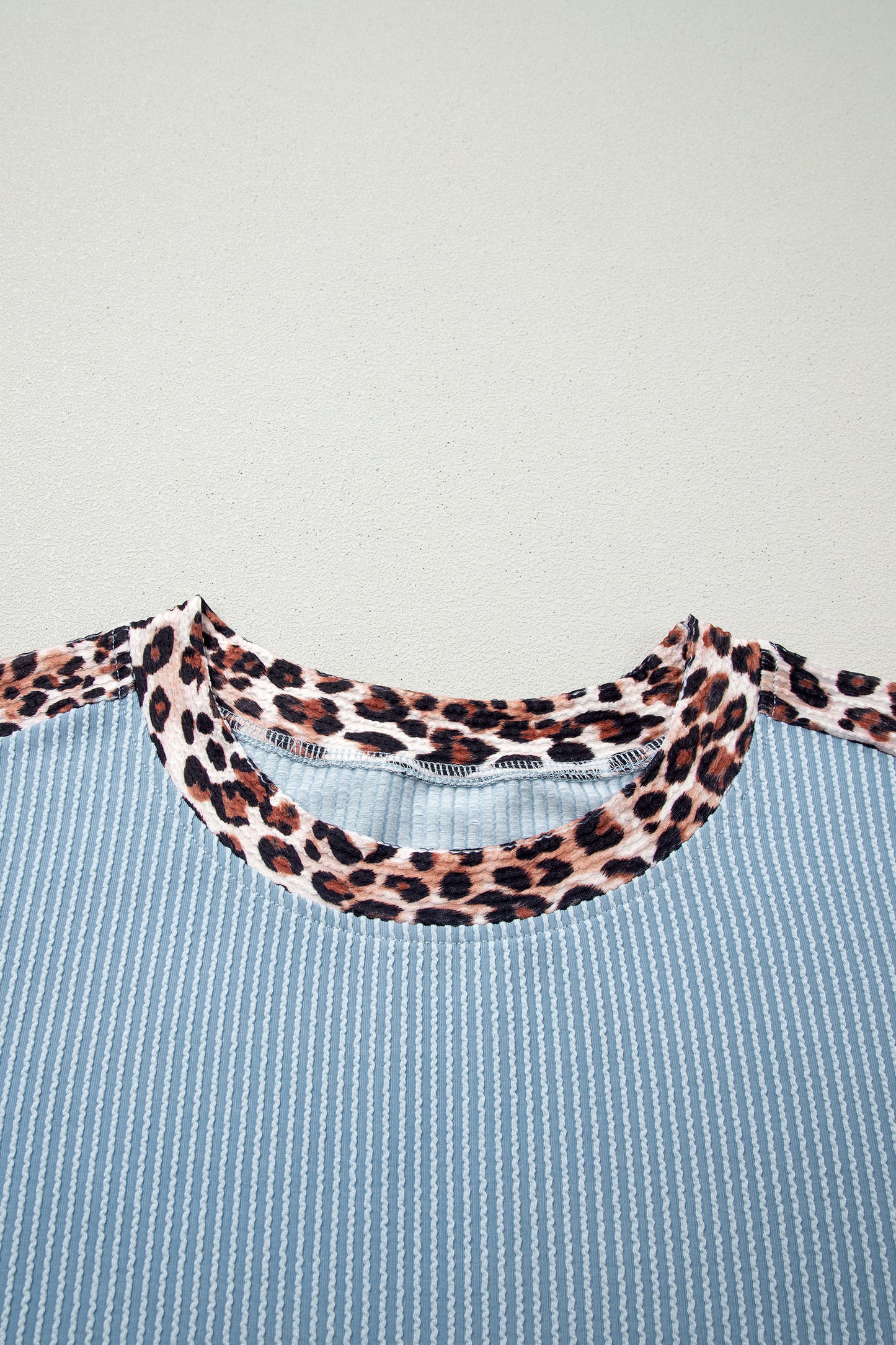 Leopard Trim Corded Knit Top & Shorts Set