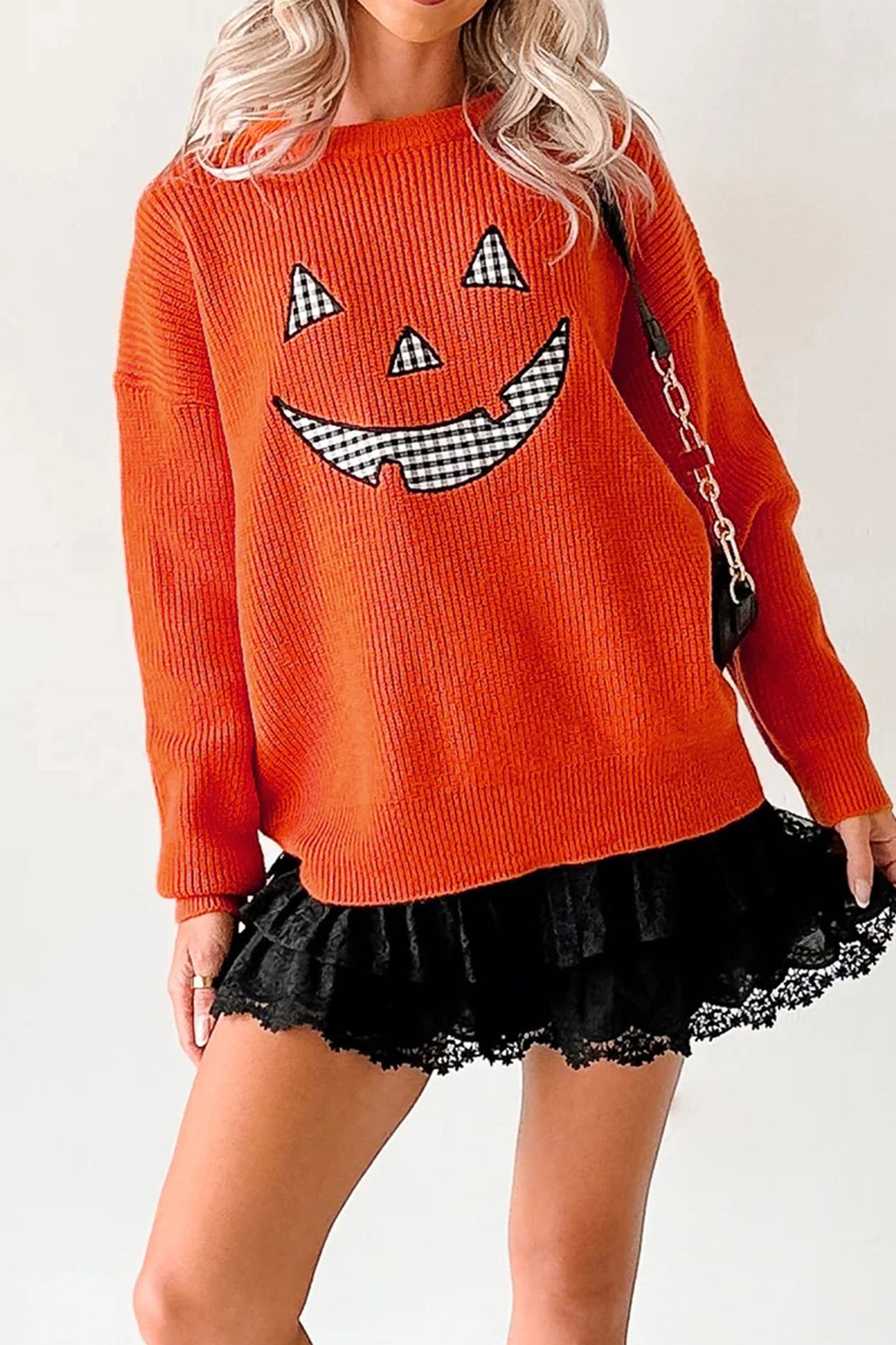 Halloween Drop Shoulder Long Sleeve Round Neck Sweater