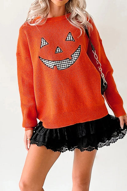 Halloween Drop Shoulder Long Sleeve Round Neck Sweater