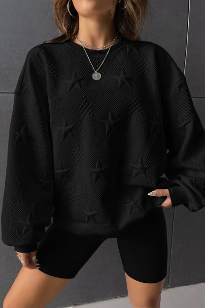 Star Embossed Drop Shoulder Sweatshirt