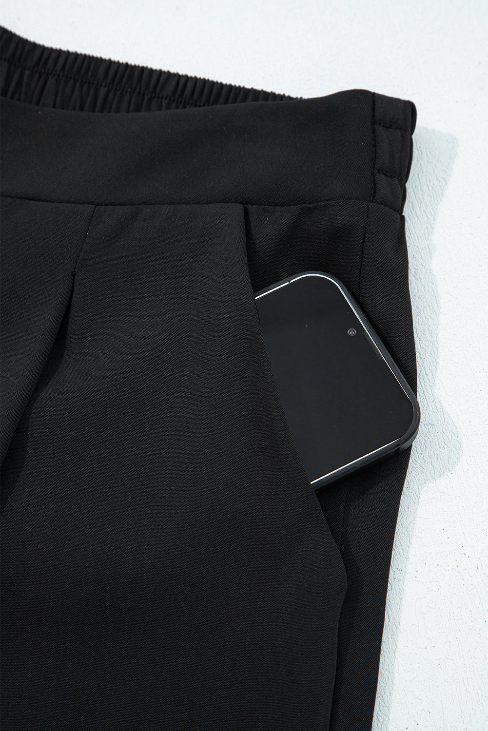 Solid Pleated Pull-On Straight Leg Pants