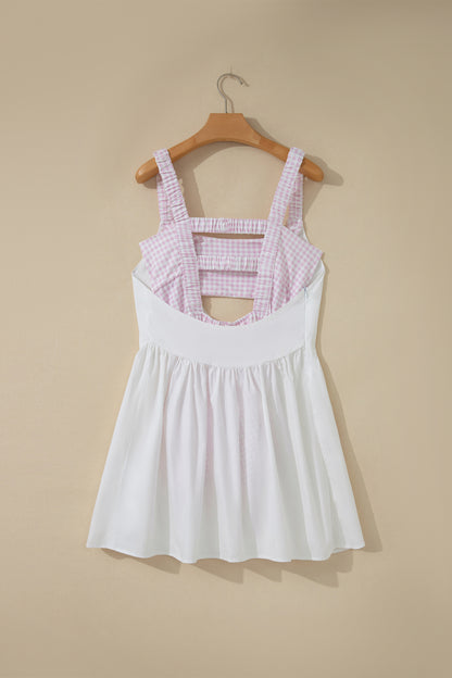 Gingham Patchwork Faux Two Piece Mini Dress