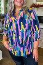 Abstract 3/4 Sleeve Blouse Plus Size