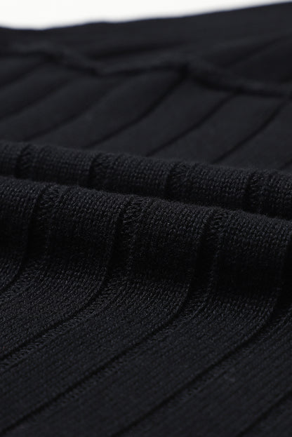 Ribbed Knit Reverse Seam 3/4 Sleeve Sweater