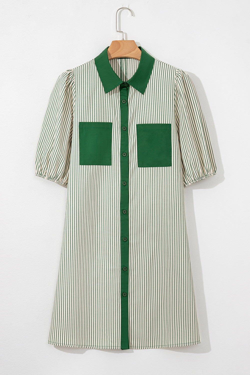 Stripe Patchwork Chest Pocket Mini Shirt Dress