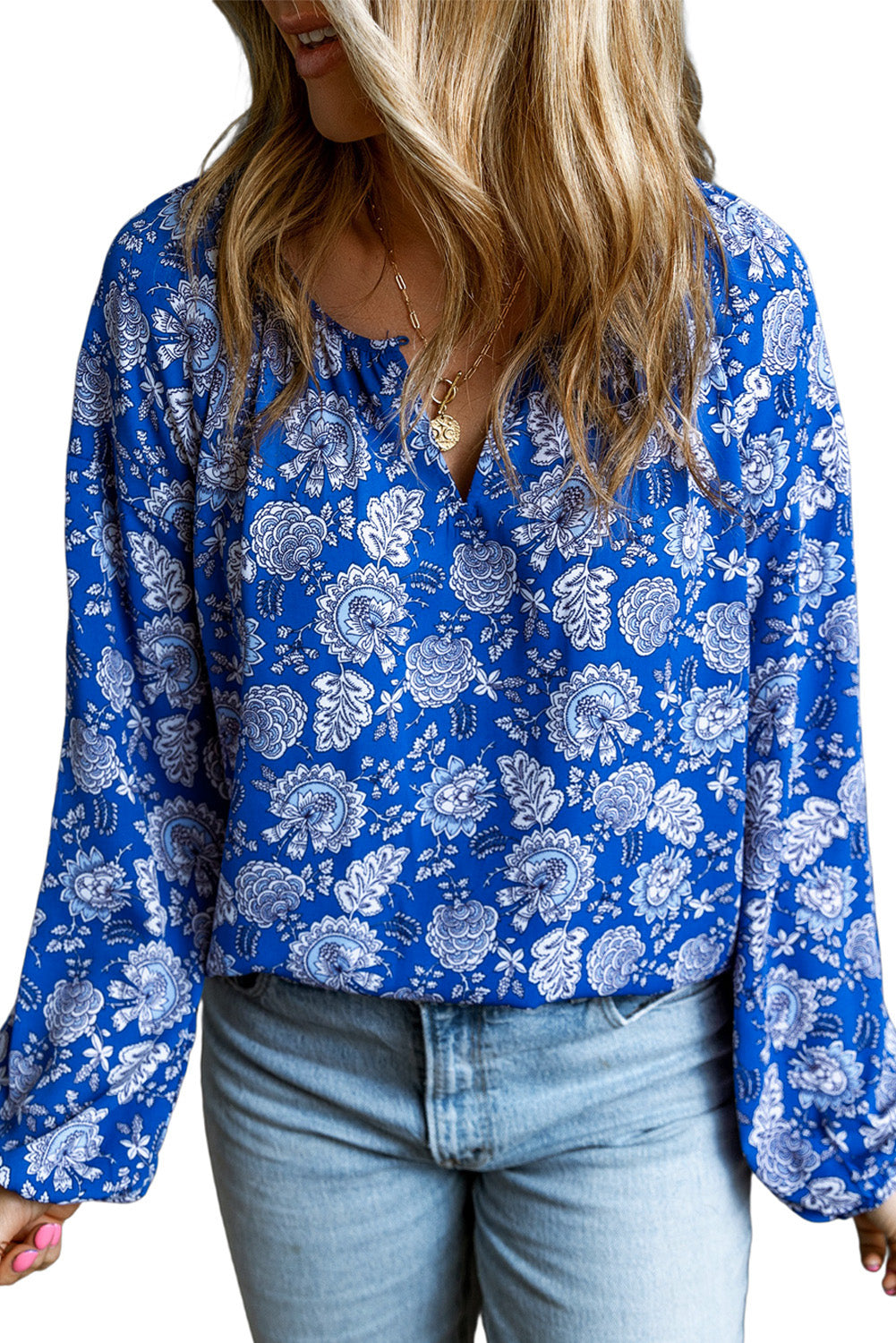 Floral Peasant Sleeve Blouse