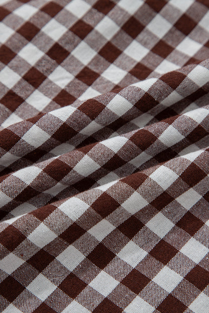 Gingham Plaid Zipped Cinched Waist Maxi Dress