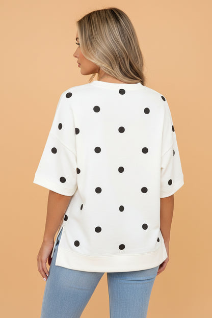 Polka Dot Crossed Seam Detail Oversize Tee