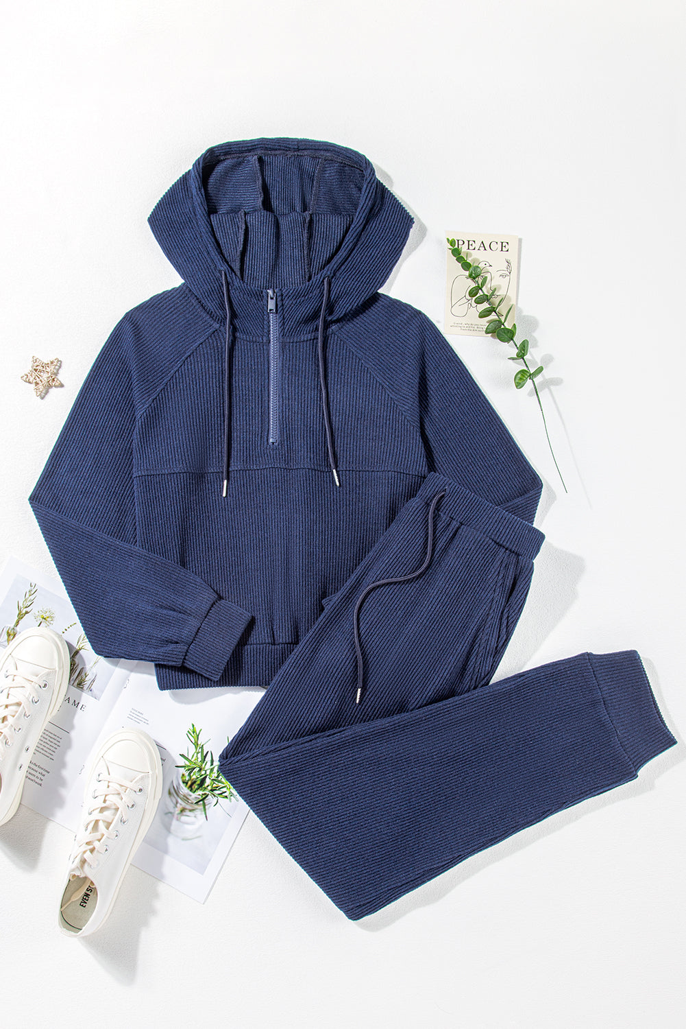 Ribbed Hoodie and Joggers Set