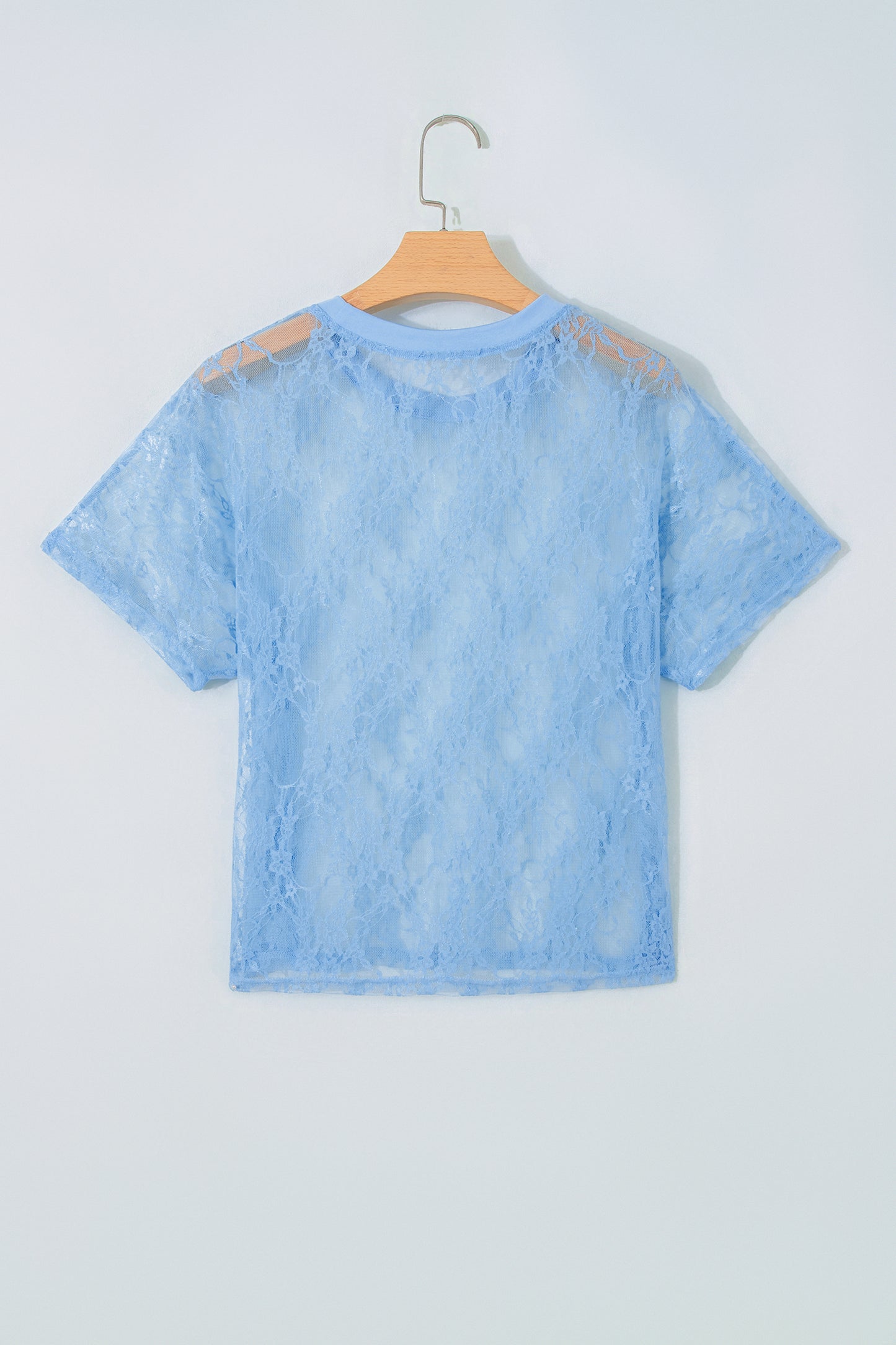 Solid Sheer Lace Short Sleeve Boxy Tee