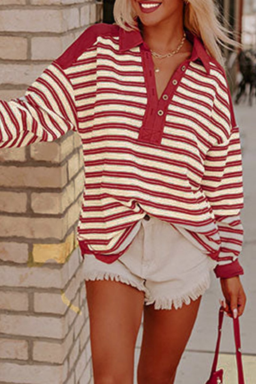 Stripe V-Neck Drop Shoulder Top