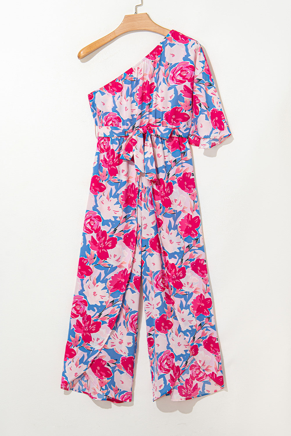 Floral One Shoulder Belted Jumpsuit