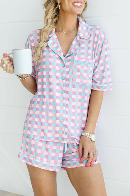 Checker Top and Shorts Pajama Set