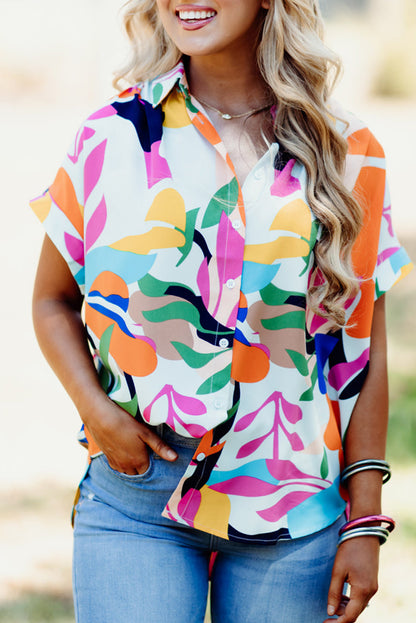 Abstract Short Sleeve Buttoned Shirt