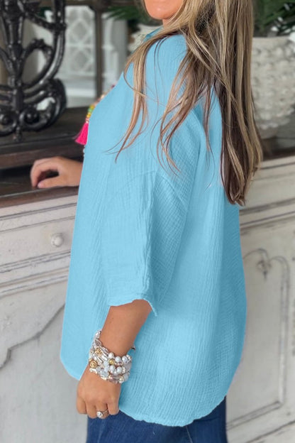 Crinkle Gauze 3/4 Sleeve Blouse