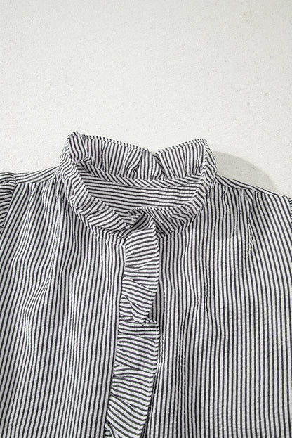 Stripe Ruffle Bubble Sleeve Shirt