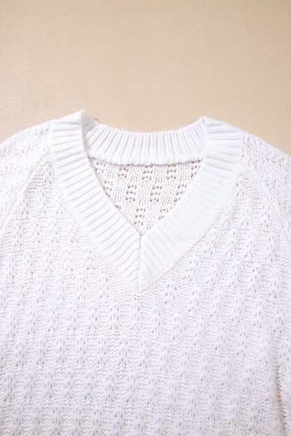 Textured Knit Ribbed Edge V-Neck Sweater