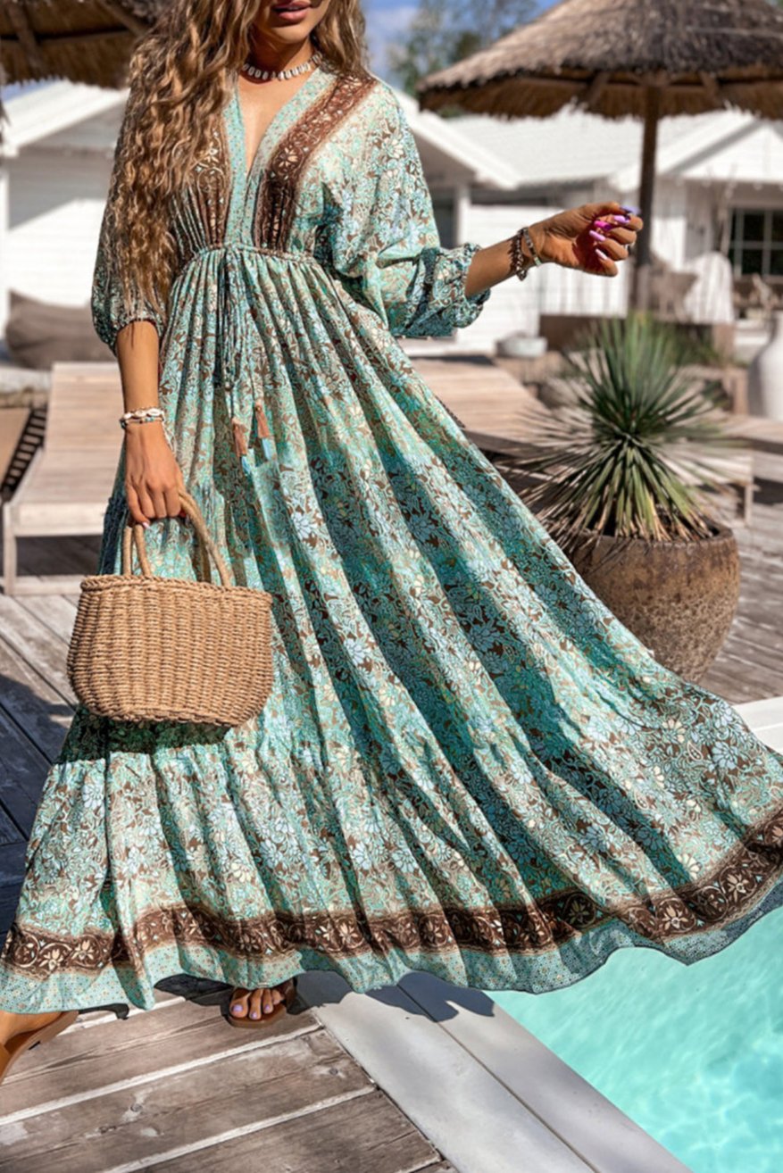 Boho Floral Open Back Maxi Dress