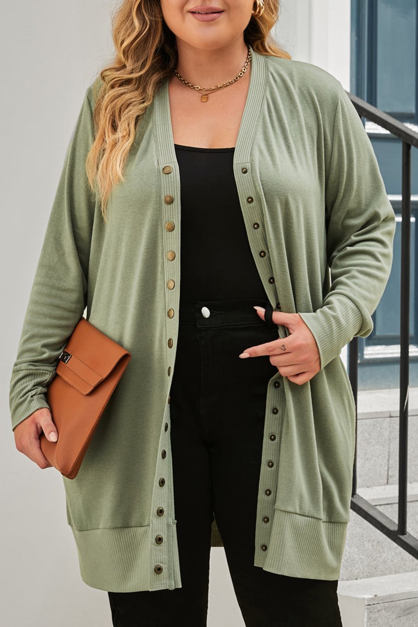 Plus Size Snap Button Front Cardigan