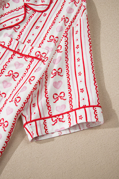 Bow Heart Top and Shorts Pajama Set