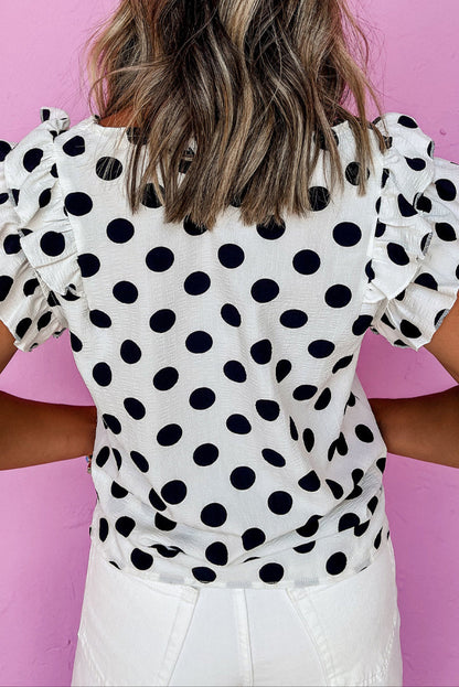 Polka Dot Ruffle Sleeve Blouse