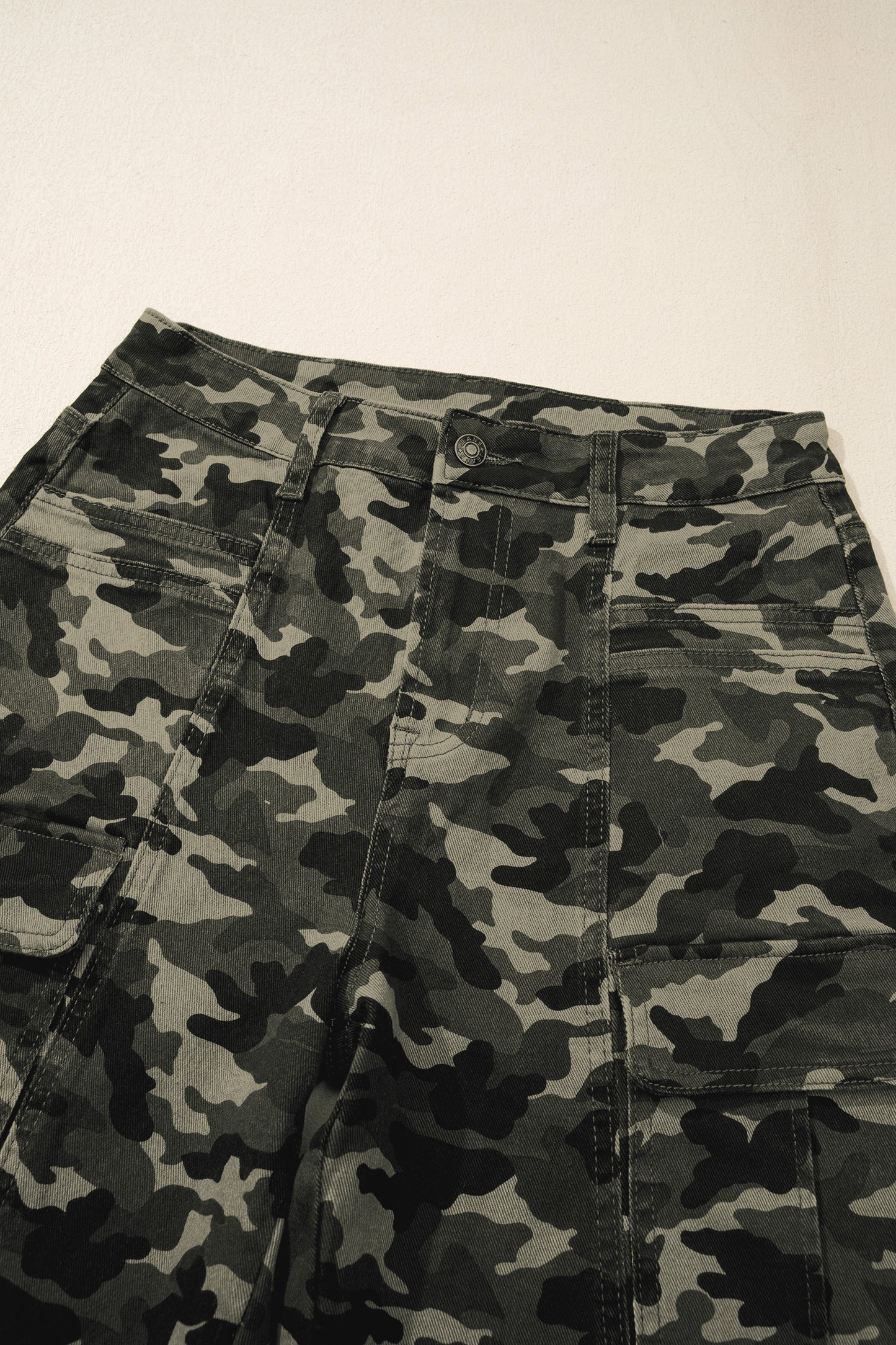 Camo Denim Cargo Pocket Wide Leg Pants