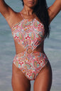 Floral O-Ring Backless Swimsuit