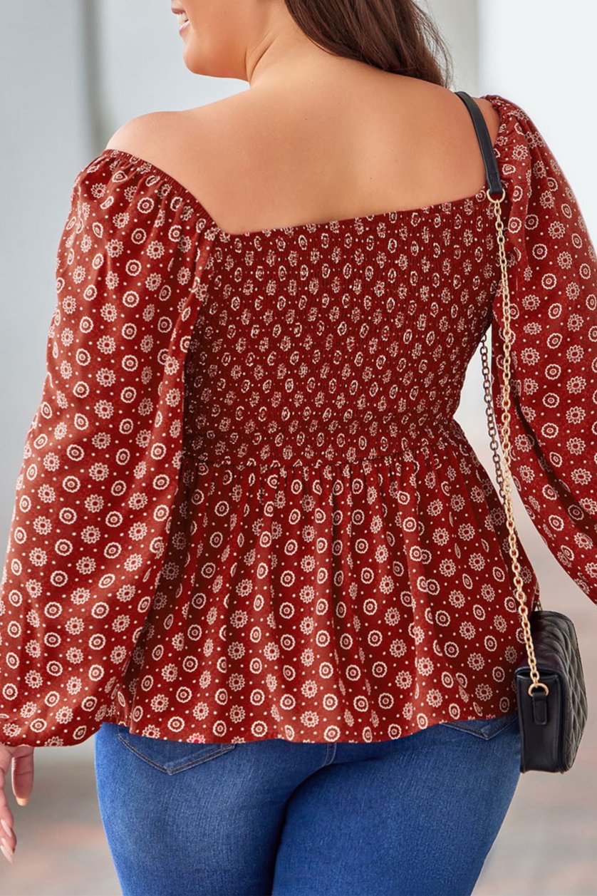 Plus Size Floral Square Neck Peplum Top