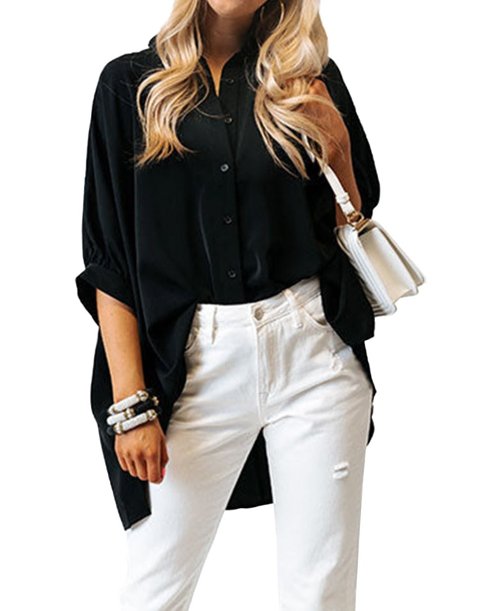 3/4 Puff Sleeve Buttoned Shirt