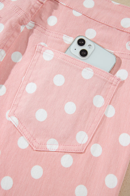 Polka Dot Denim Raw Hem Barrel Jeans