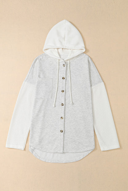 Patchwork Buttoned Hooded Jacket