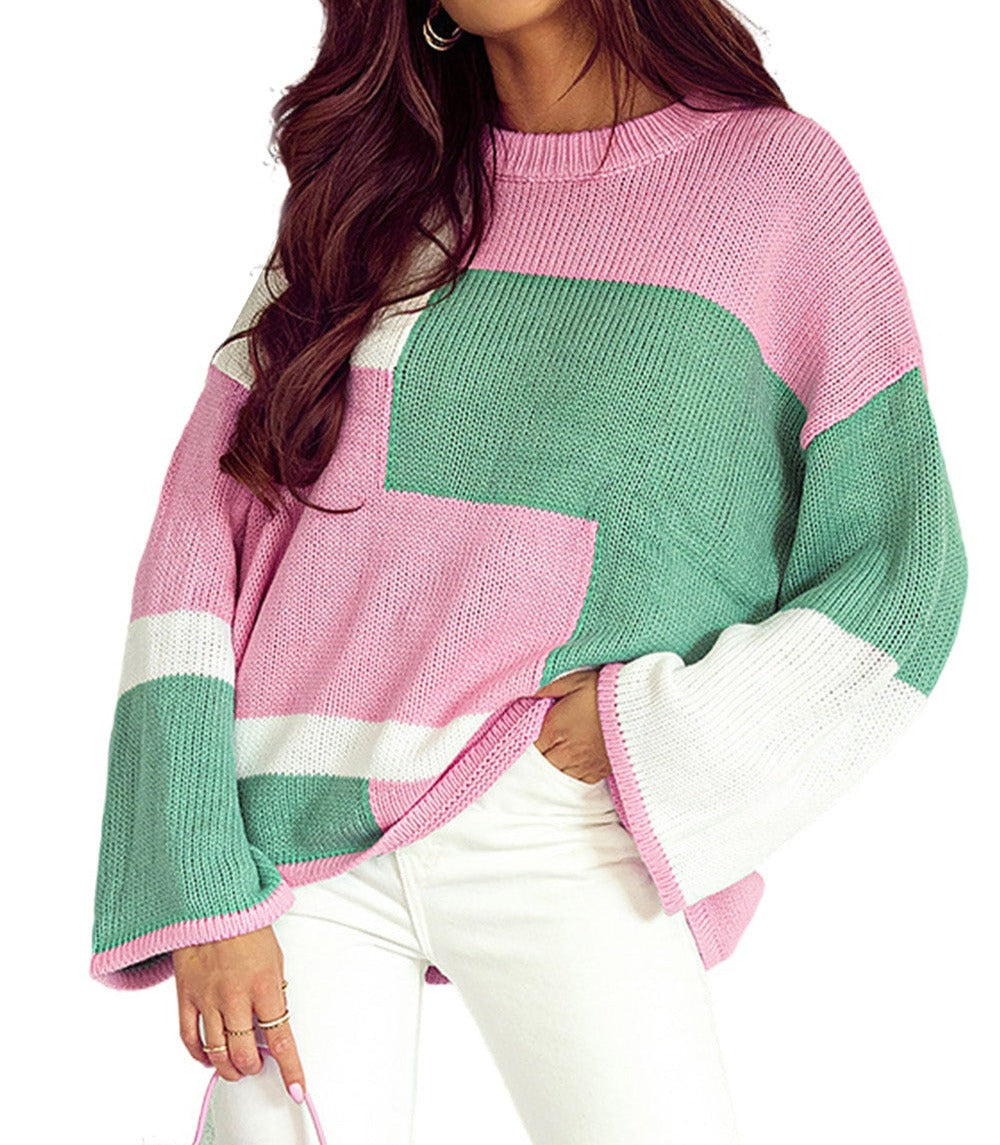 NEW! Colorblock Drop Shoulder Bell Sleeve Sweater