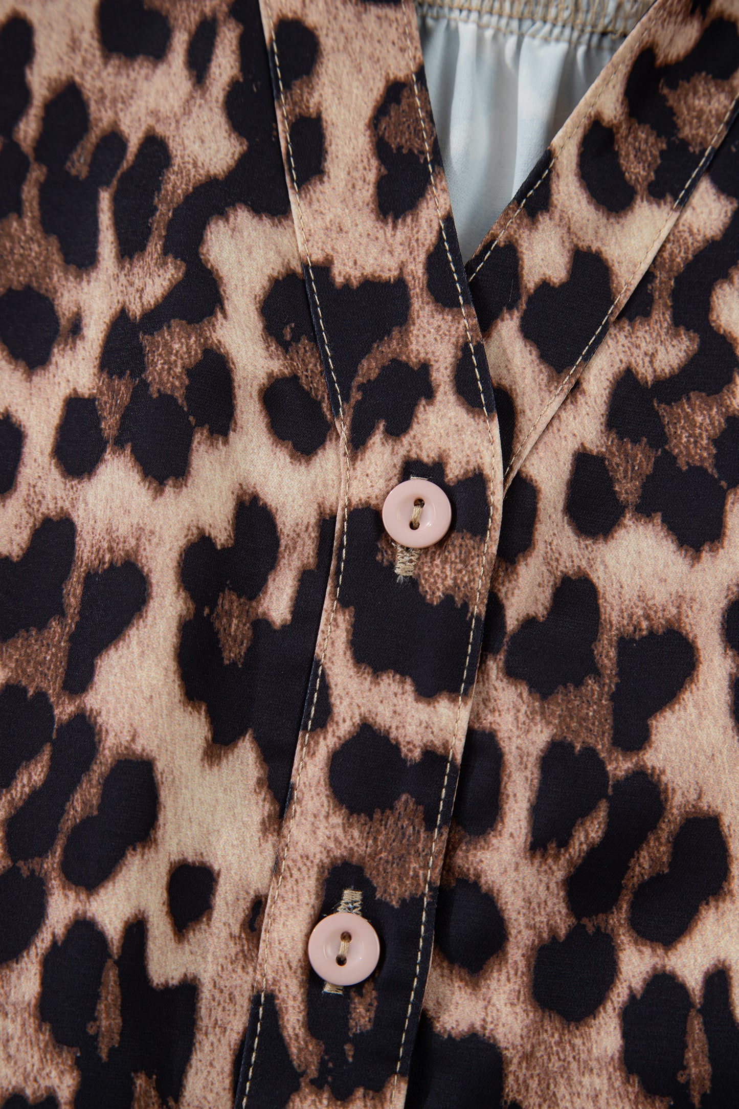 Leopard Lace Trim Short Sleeve Buttoned Shirt