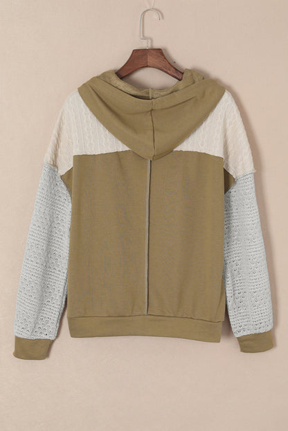 Cable Textured Patchwork Pullover Hoodie