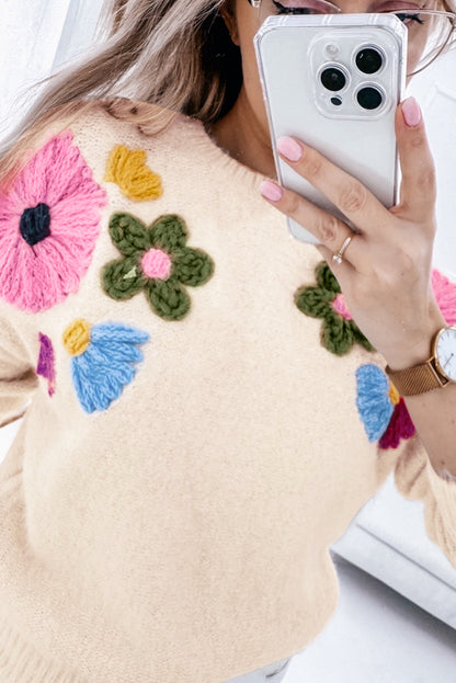 Floral Crochet Pullover Sweater Plus Size