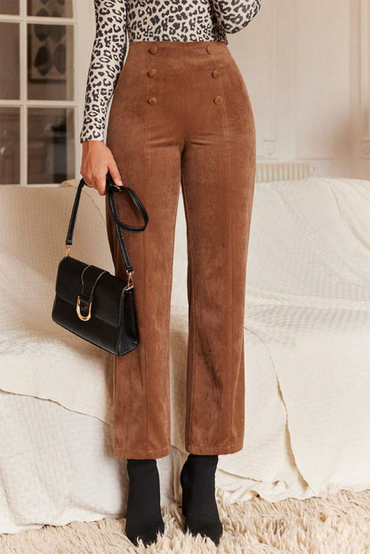 Solid Corduroy Straight Leg Pants