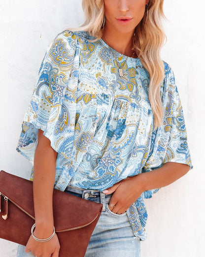 Paisley Short Bell Sleeve Blouse