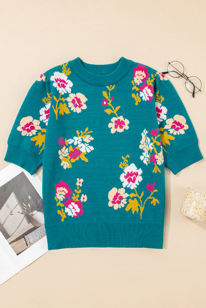 Floral Knit Crewneck Short Sleeve Top