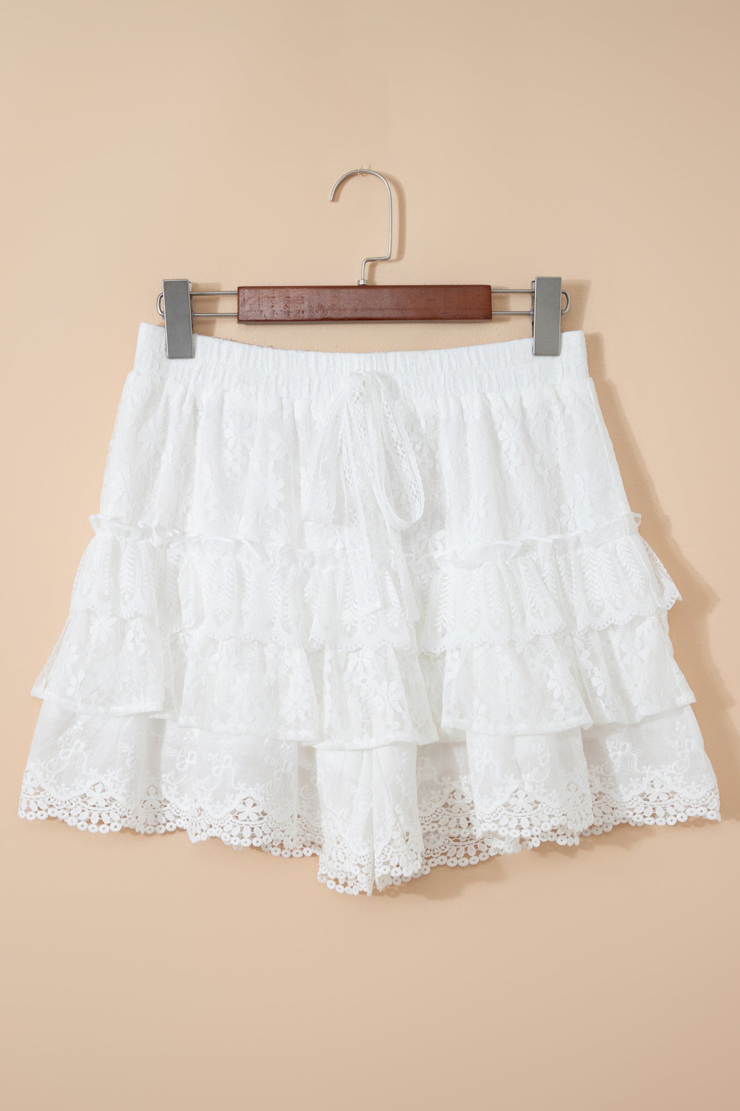 Lace Ruffle Tiered Drawstring Waist Shorts