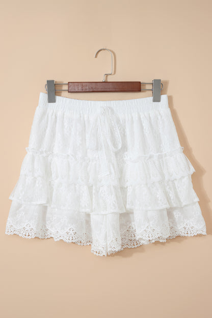 Lace Ruffle Tiered Drawstring Waist Shorts