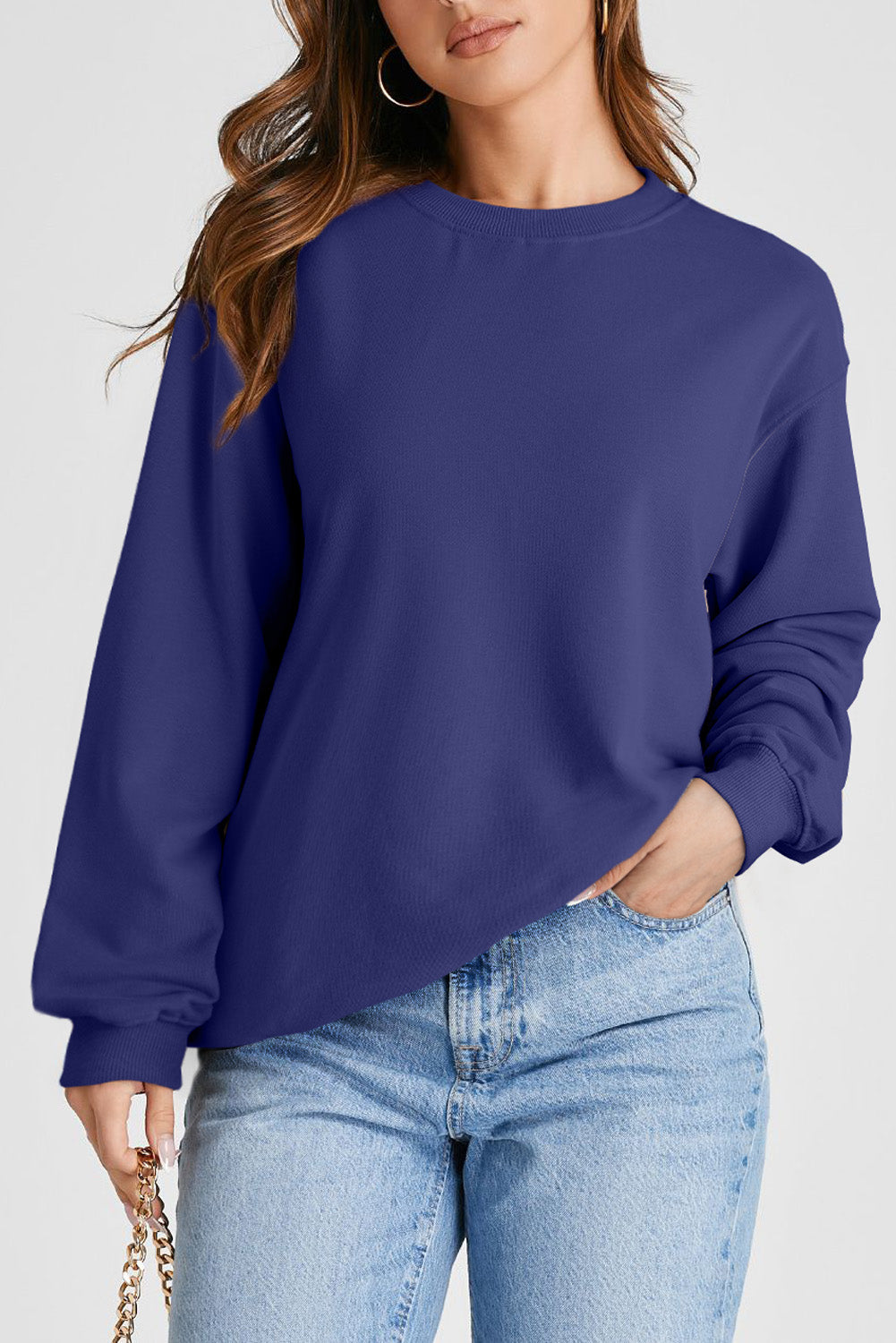 Solid Crewneck Pullover Sweatshirt